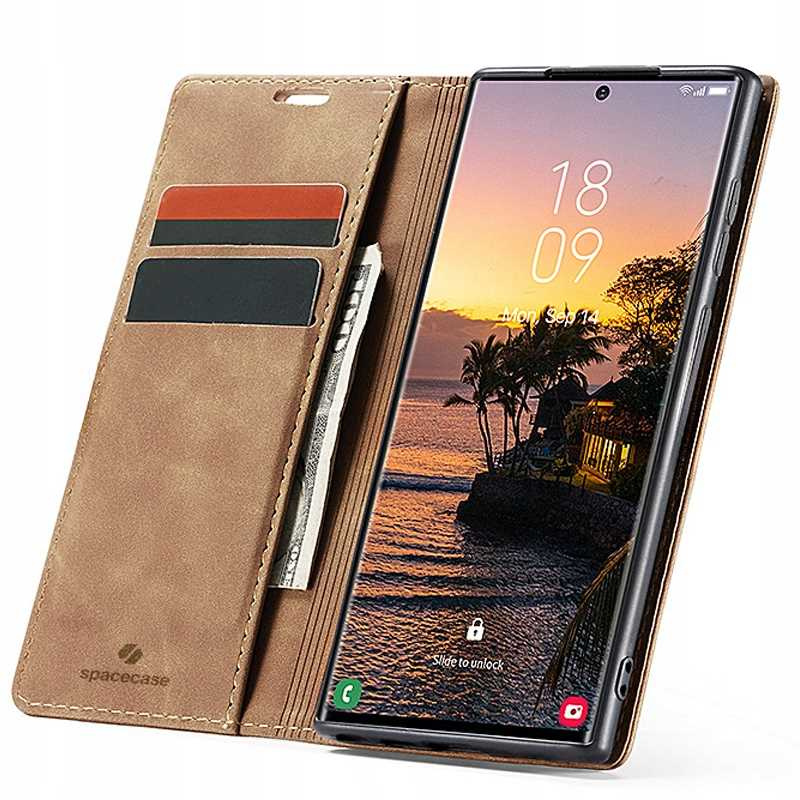 Spacecase Dėklas Wallet Galaxy S24 Ultra šviesiai rudas