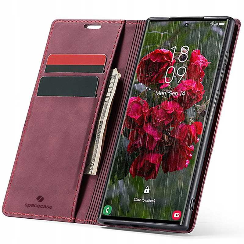 Spacecase Dėklas Wallet Galaxy S24 Ultra raudonas