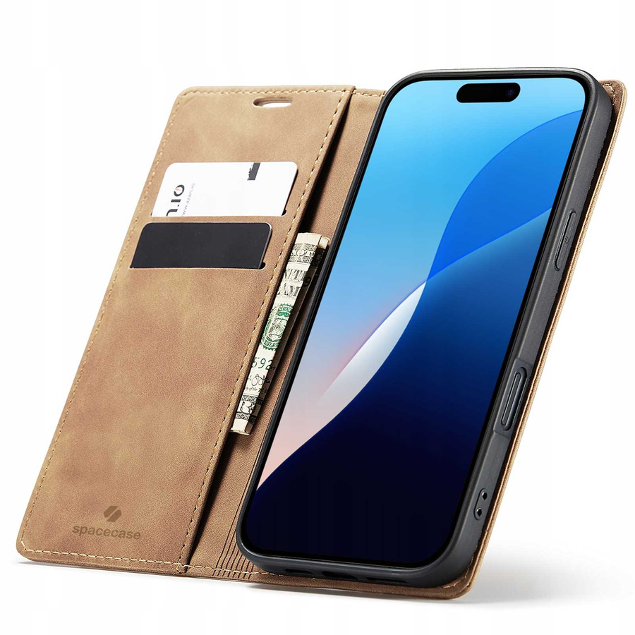 Spacecase Dėklas Wallet iPhone 16 Pro šviesiai rudas