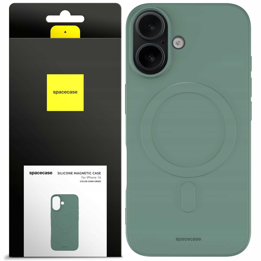 Spacecase Dėklas Silicone Magnetic Case iPhone 16 tamsiai žalias