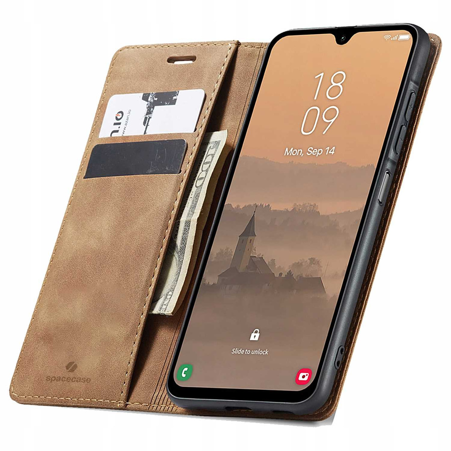 Spacecase Dėklas Wallet Galaxy A26 šviesiai rudas