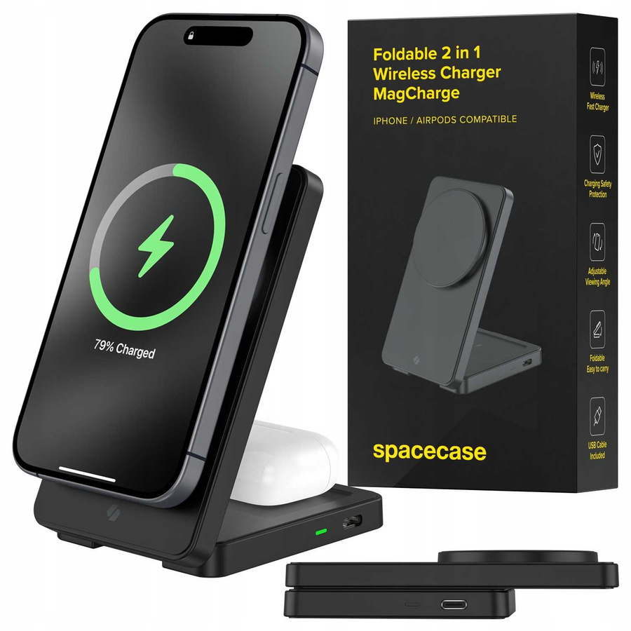 Spacecase Belaidis įkroviklis Wireless Charger 2in1 MagCharge WM5B juodas