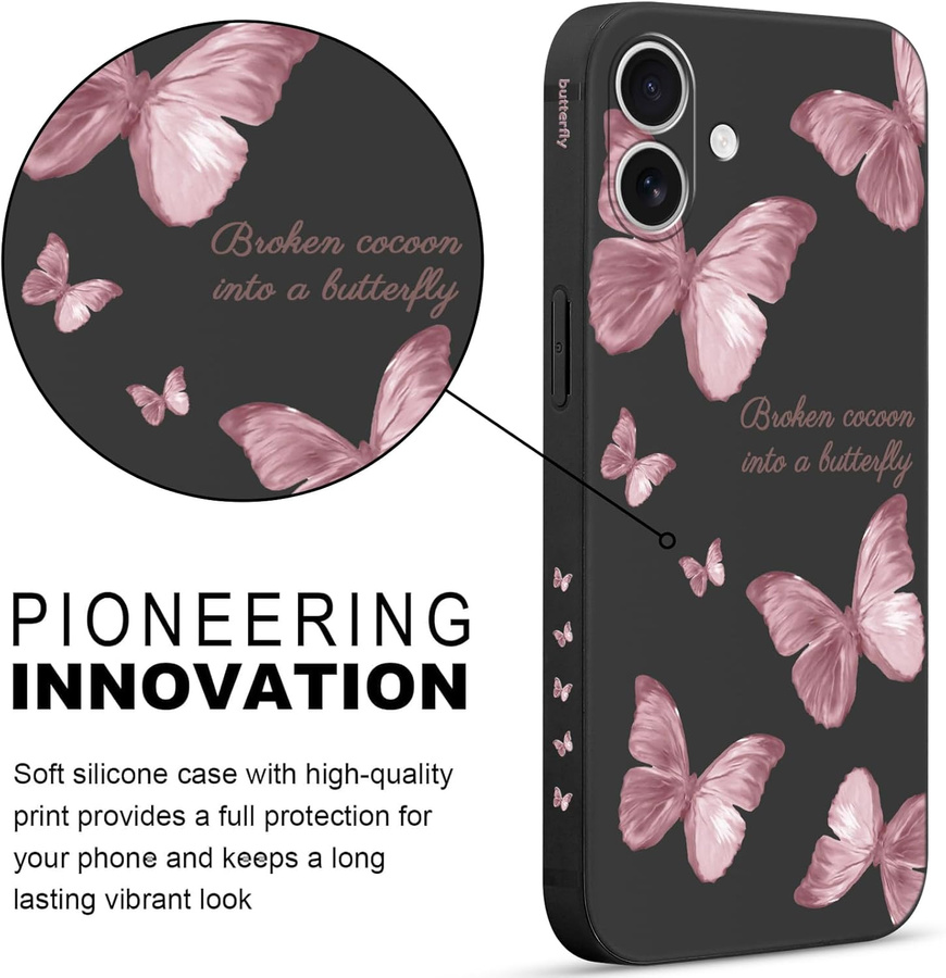 Pnakqil Iphone 17 Air dėklas Butterflies juodas
