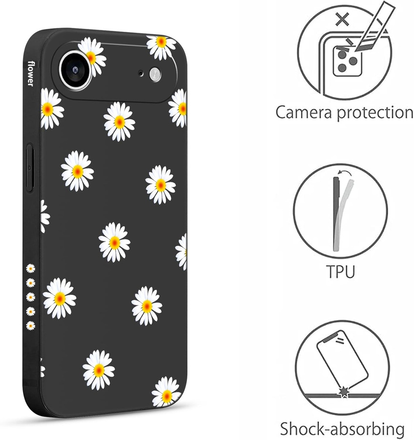 Pnakqil Iphone 17 Air dėklas Small Daisies juodas