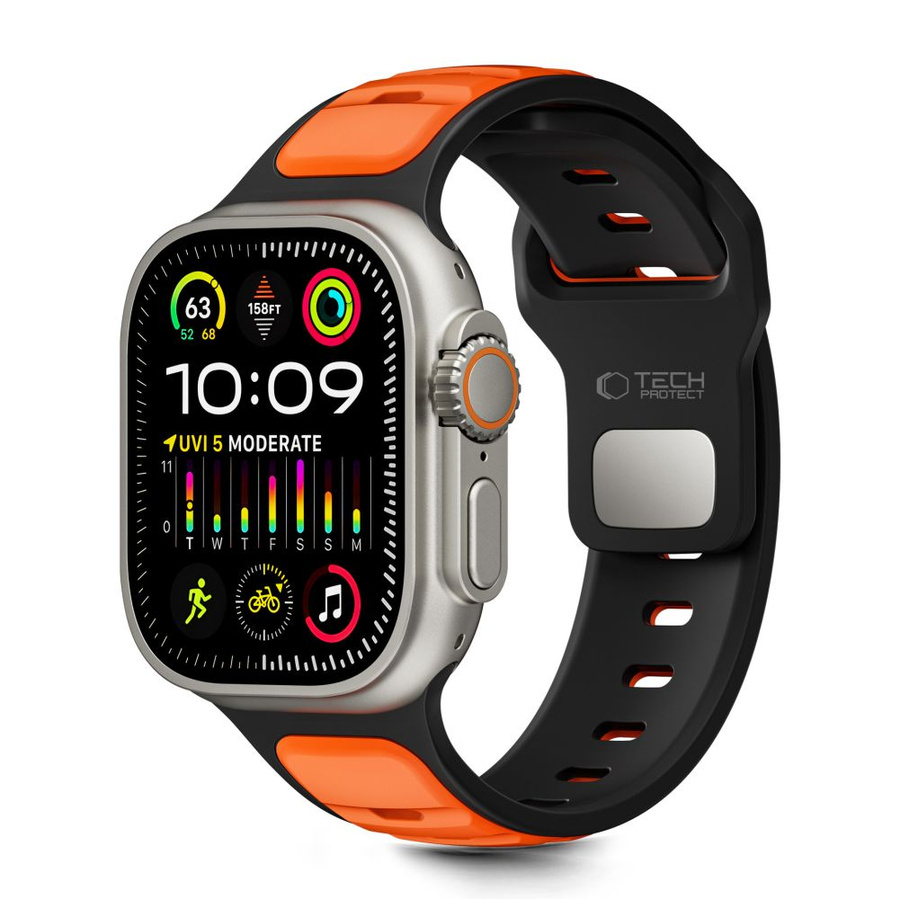 TECH-PROTECT ICONBAND LINE APPLE WATCH 8 / 9 / 10 / 11 / SE / ULTRA (44 / 45 / 46 / 49 MM) juodas/oranžinis