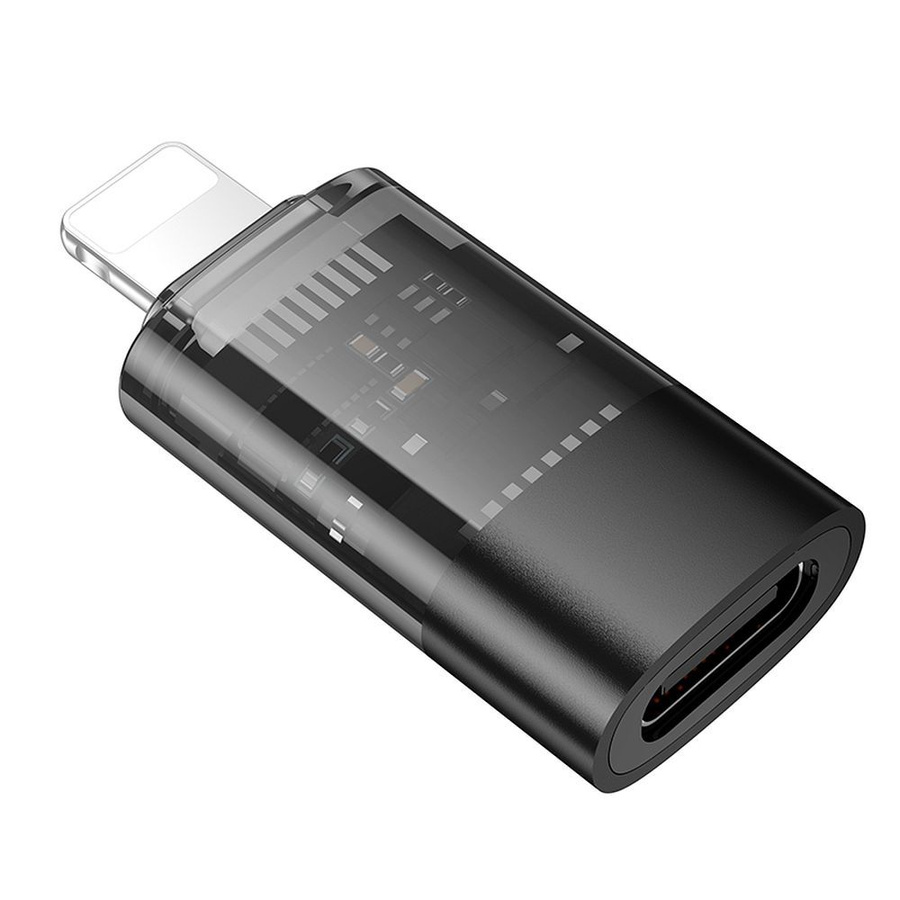 adapteris OTG Lightning do USB C Hoco UA36A transparentny juodas