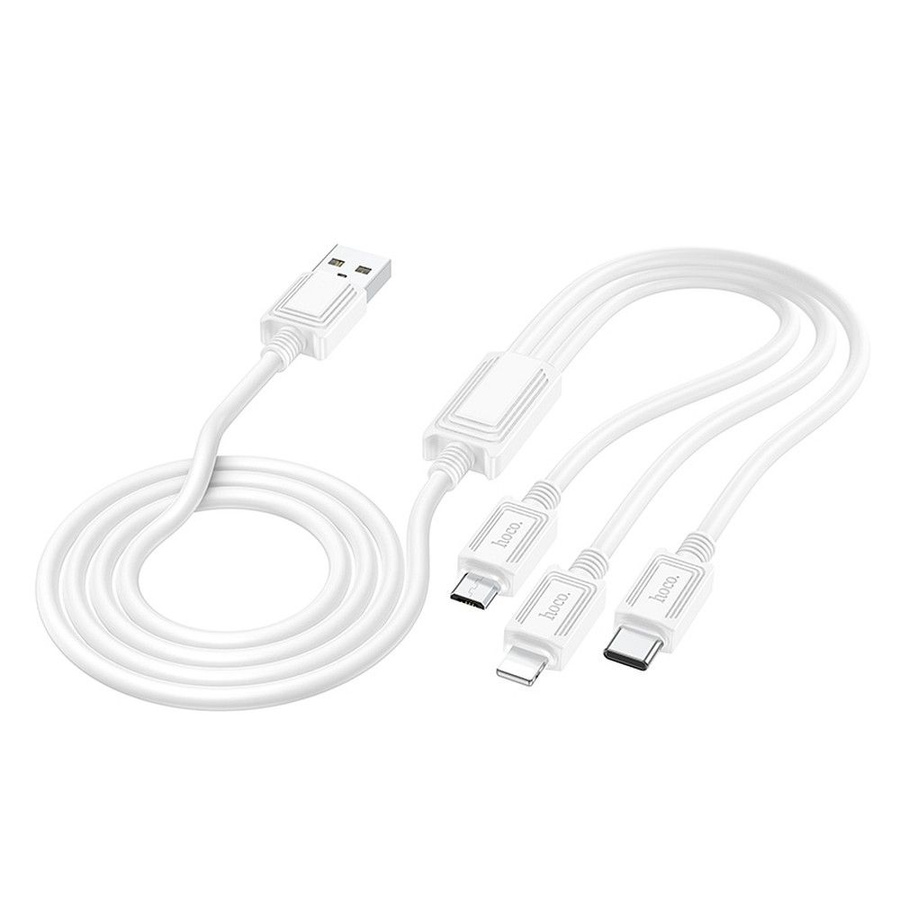 Laidas 3in1 USB A į Lightning / Micro USB / USB C Hoco 2A 1 m X74 baltas