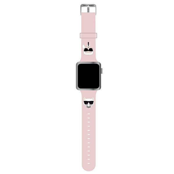 Karl Lagerfeld dirželis KLAWLSLCKP Apple Watch 42/44/45/49mm rožinis silikoninis Karl & Choupette Heads