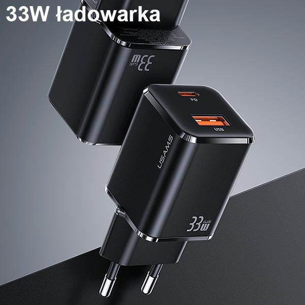 USAMS tinklo įkroviklis 1xUSB-C+1xUSB T43 33W (tik galvutė) PD3.0 +QC3.0 greitas įkrovimas baltas CC144TC02 (US-CC144)