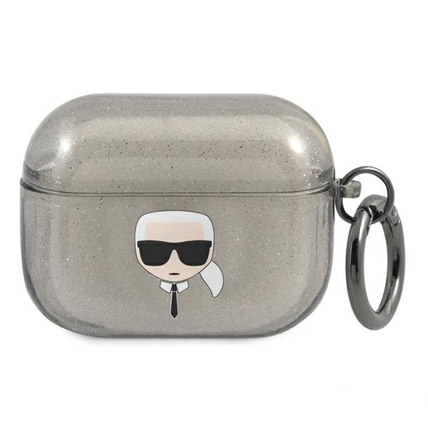 Karl Lagerfeld KLAPUKHGK AirPods Pro dėklas juodas Glitter Karl's Head