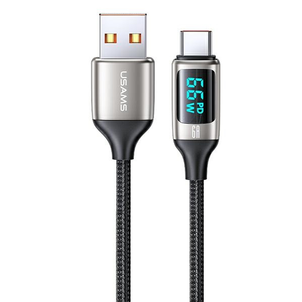 USAMS pintas laidas U78 USB-C 1,2m LED 6A greitas įkrovimas baltas SJ544USB02 (US-SJ544)