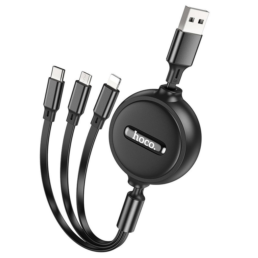3in1 laidas USB A į Lightning / Micro USB / USB C Hoco 2A 1 m X75 juodas