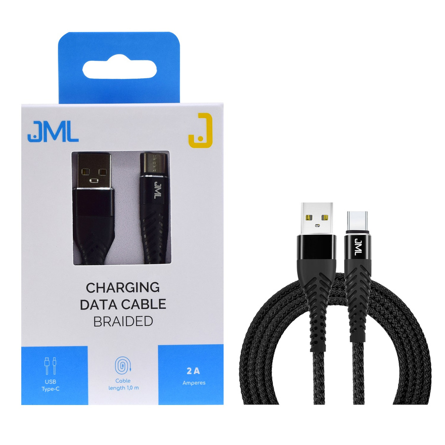 JML CD-110 USB C 2A 1m Juodas USB laidas