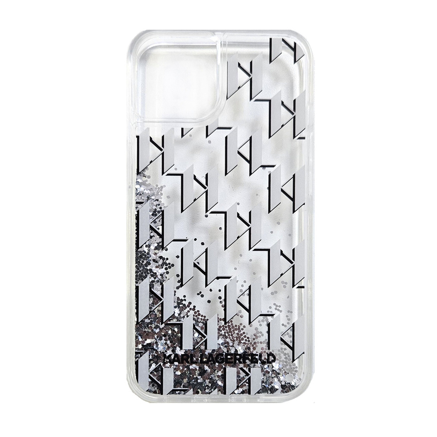 Karl Lagerfeld iPhone 15 Pro Max nugarėlės dėklas - Liquid glitter - monogram gradient - baltas