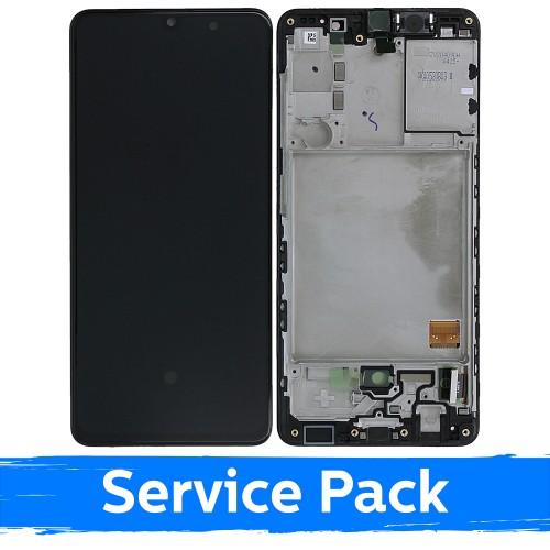 Ekranas skirtas Samsung A415 A41 juodas su rėmeliu (Service Pack)