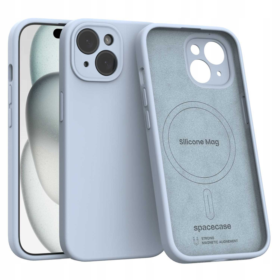 Spacecase Dėklas Silicone Mag iPhone 15 šviesiai mėlynas