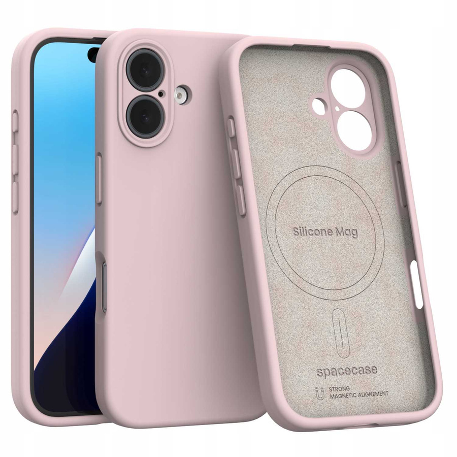 Spacecase Dėklas Silicone Mag iPhone 16 šviesiai rožinis