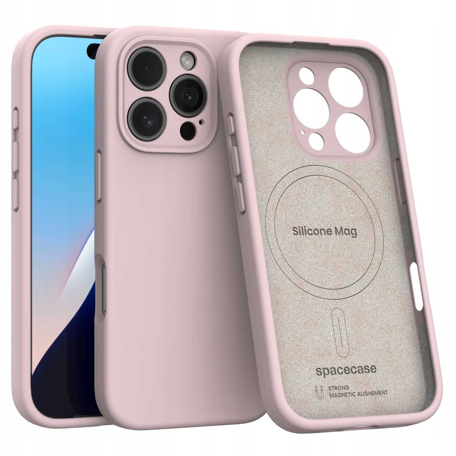 Spacecase Dėklas Silicone Mag iPhone 16 Pro šviesiai rožinis