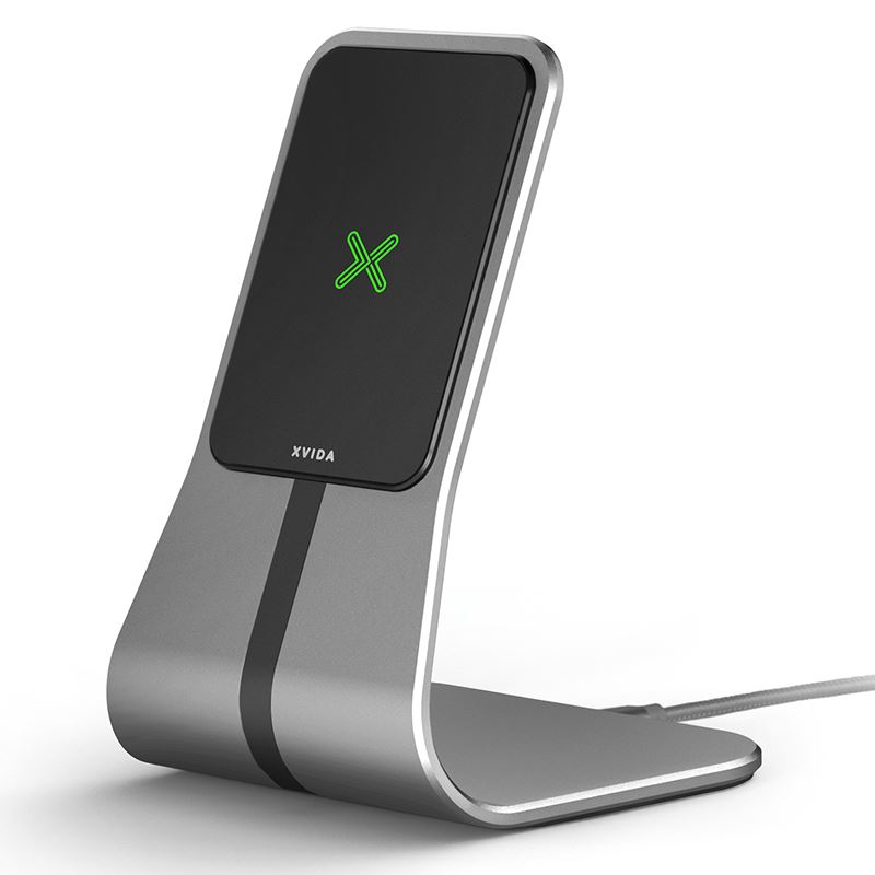 XVIDA (POWER 2) belaidis Charging Desk stovas - Qi 7.5W (sidabrinis)