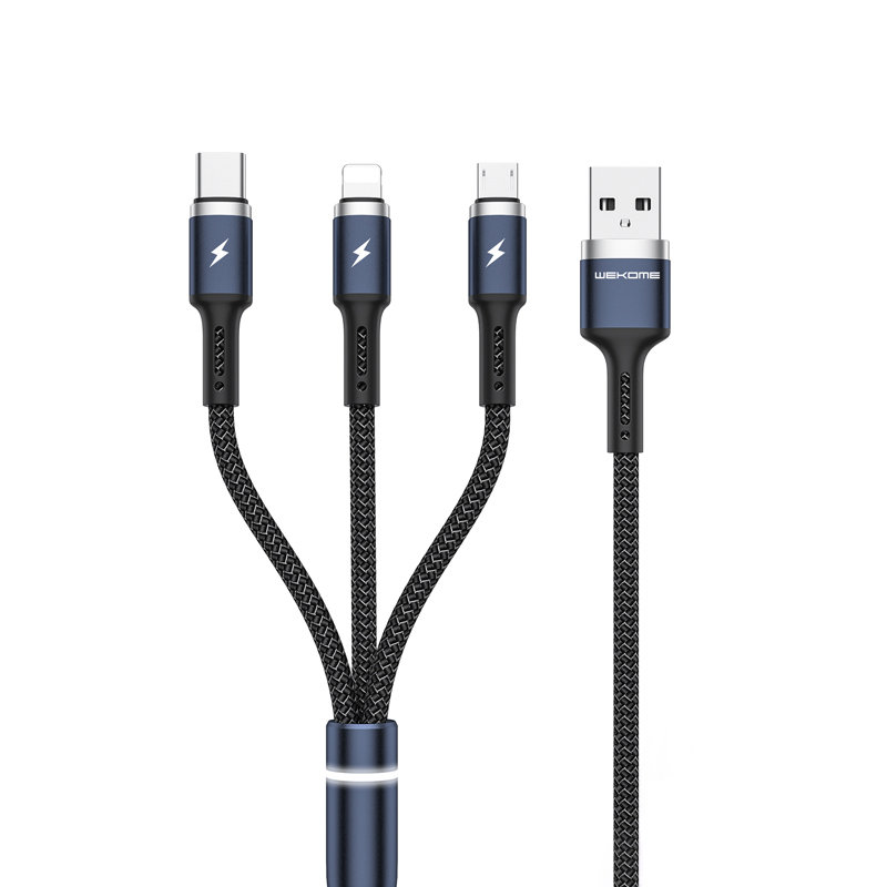 WEKOME WDC-119 Fython Series - 3-in-1 USB-A to Lightning + USB-C + Micro USB PD connection laidas 1.2 m (juodas)
