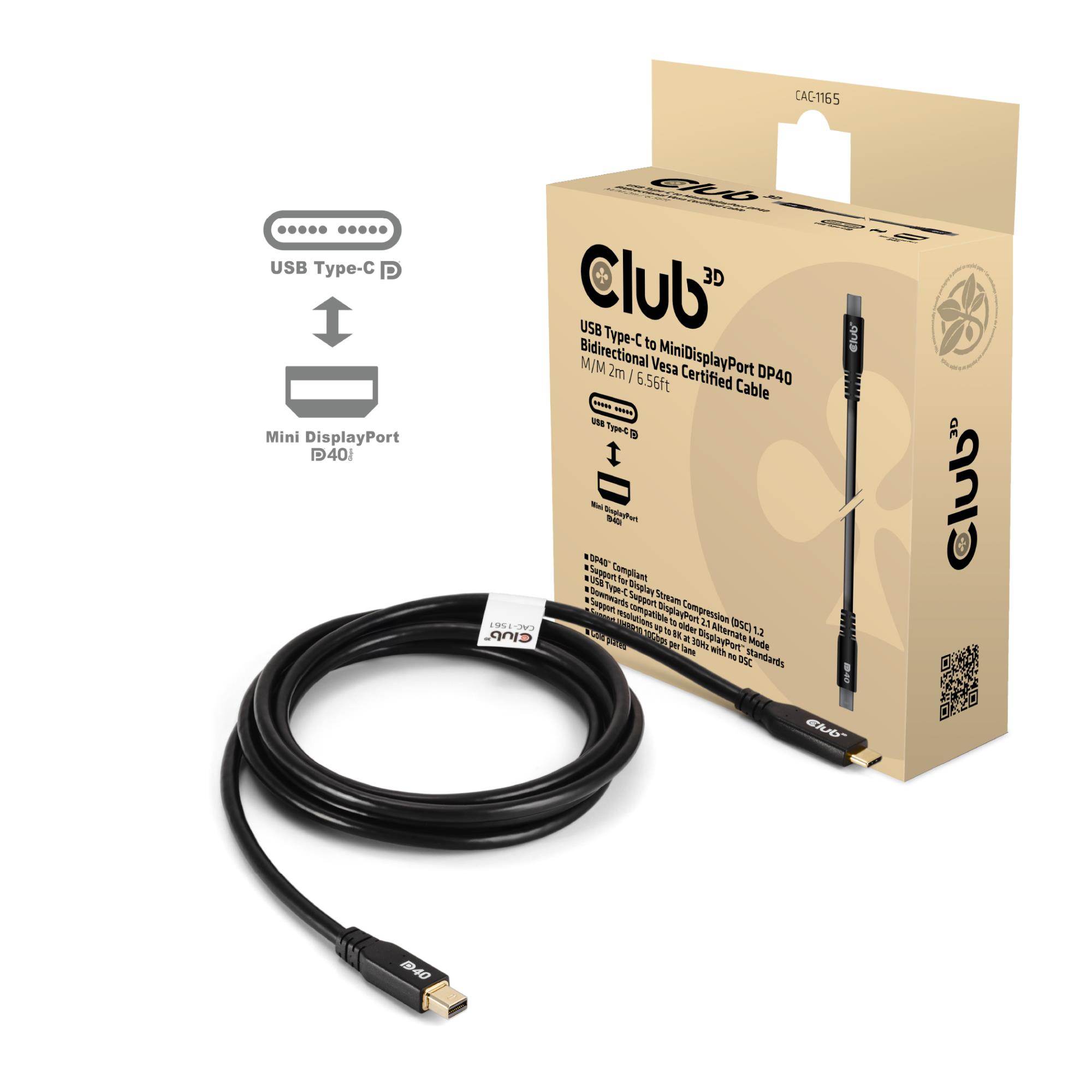 USB-C į Mini DP laidas 1.2m CAC-1561 Club3D