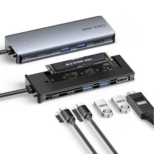 Adapteris Essager "6 in 1" pilkas (In: Type-C)