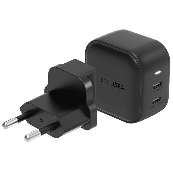 ENERGEA tinklo įkroviklis 2xUSB-C PD-PPS 45W2C juodas/black US+EU Travelite GAN45