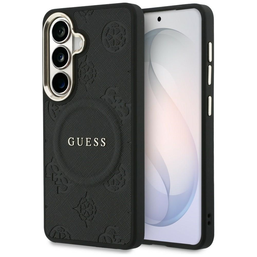 Guess dėklas Saffiano Peony Embossed Ring MagSafe skirtas Samsung Galaxy S26 juodas