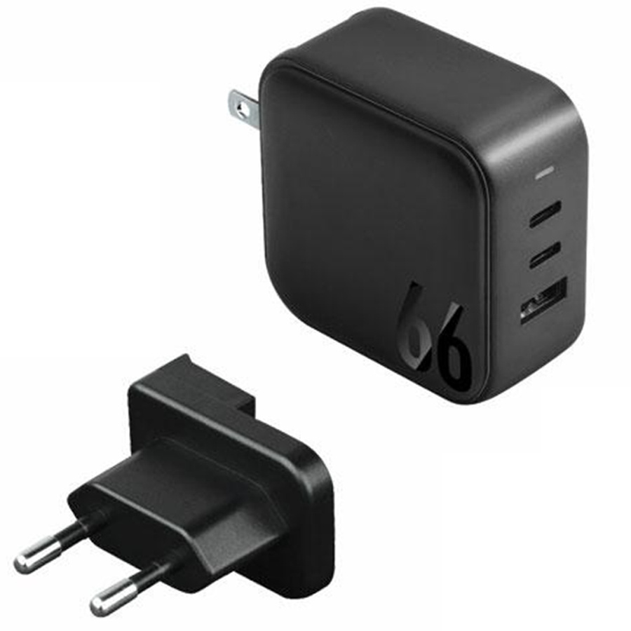 ENERGEA tinklo įkroviklis 1xUSB+2xUSB-CPD-PPS-QC 3.0 66W 2C1A juodas US+EU Travelite GAN66