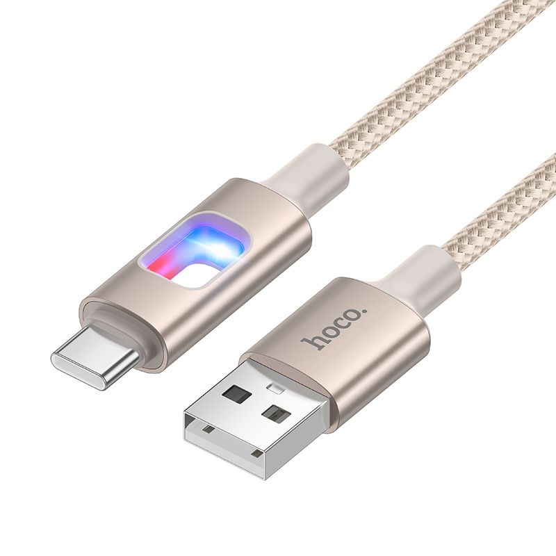 USB laidas su LED diodais USB A į USB C Hoco 3A 1,2 m U144 baltas