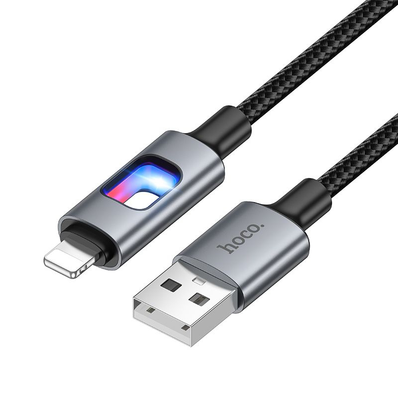 USB laidas su LED diodais USB A į Lightning Hoco 2,4A 1,2 m U144 juodas
