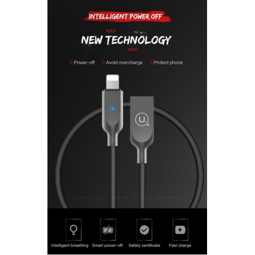 USB kabelis USAMS "SJ154" juodas "Lightning" 120cm (su LED indikatoriumi)