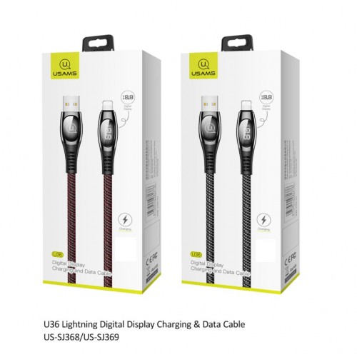 USB kabelis USAMS "SJ369 - U36" juodas "Lightning" 200cm (su srovės matavimu)