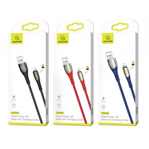USB kabelis USAMS "SJ303" mėlynas "Lightning" 120cm (su LED indikatoriumi)