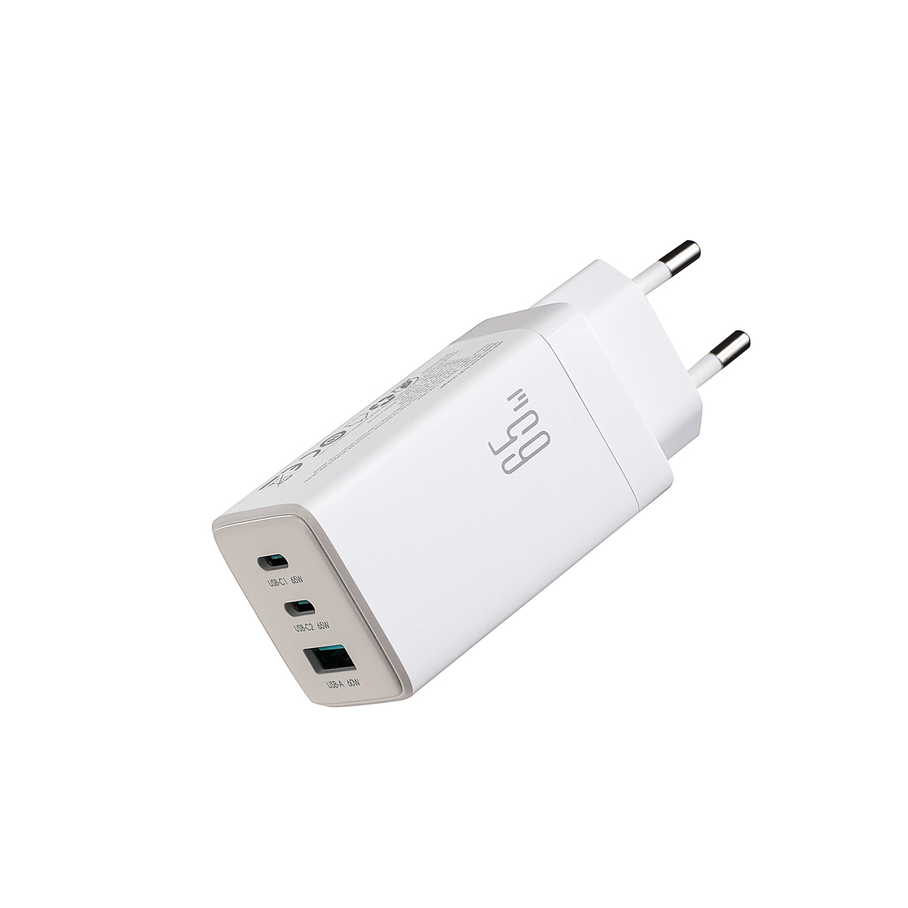 Joyroom JR-TG10 65W GaN 2x USB-C + USB-A sieninis įkroviklis su 100W USB-C - USB-C 1.2m laidu - baltas