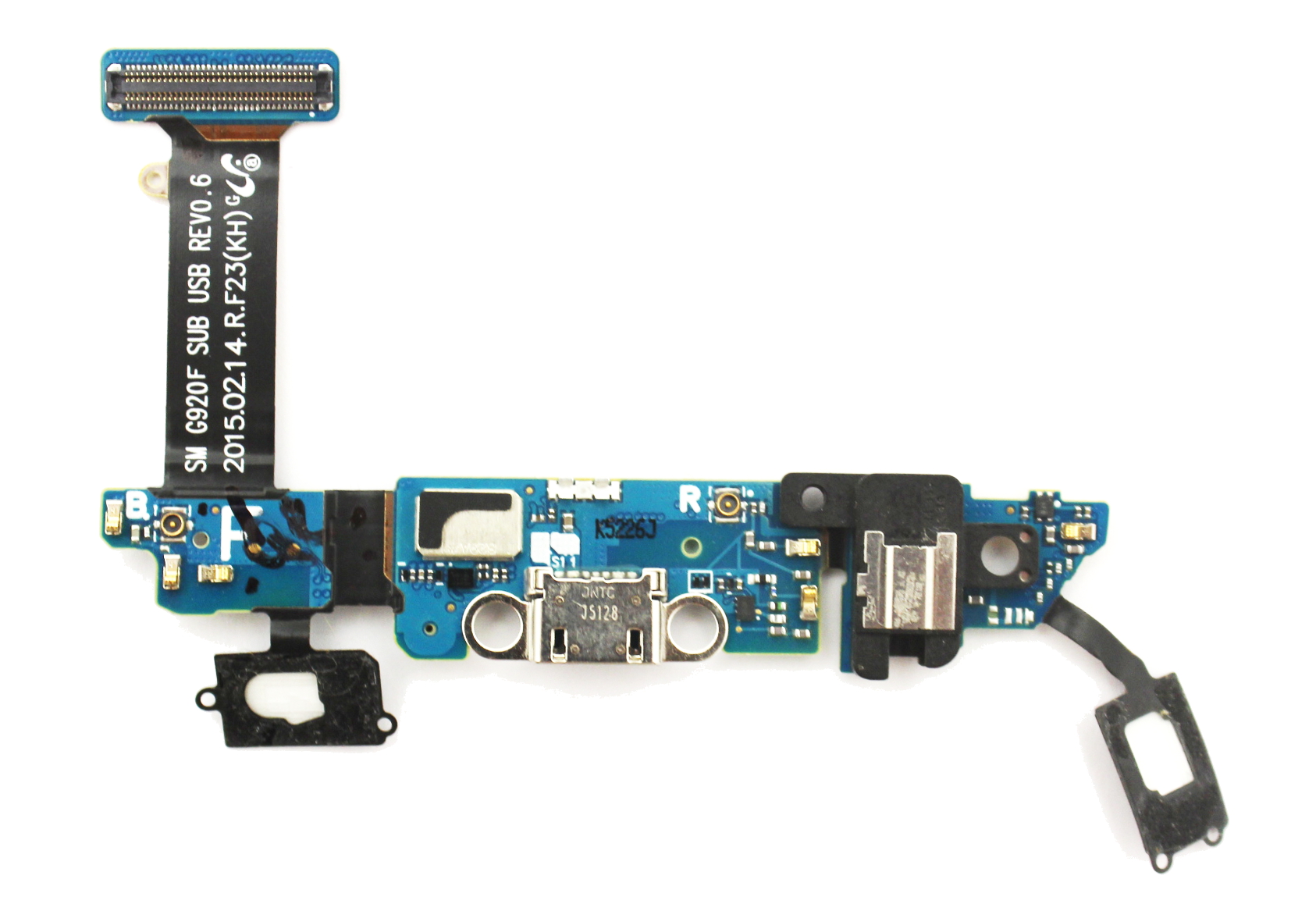 Lanksčioji jungtis Samsung G920 S6 su įkrovimo kontaktu, mikrofonu, ausinių lizdu ir funkciniais mygtukais ORG