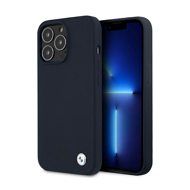 BMW Silicone Signature dėklas telefonui iPhone 13 Pro Max 6.7" - tamsiai mėlynas