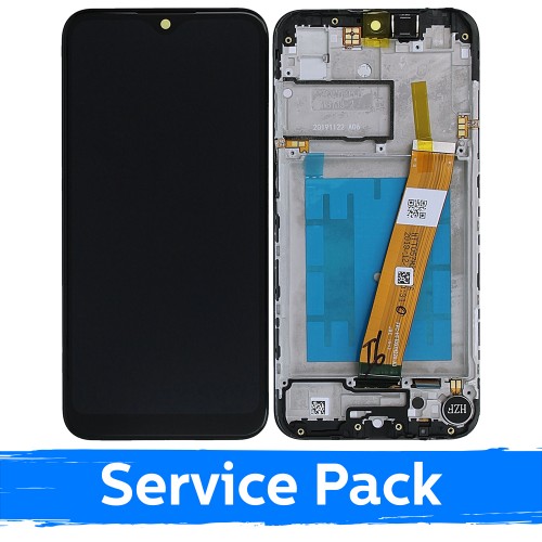 Ekranas skirtas Samsung A015F A01 (2020) juodas su rėmeliu (Service Pack)