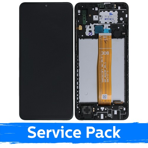 Ekranas skirtas Samsung A022 A02 (2021) juodas su rėmeliu (Service Pack)