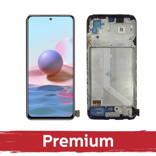 Ekranas skirtas Xiaomi Redmi Note 10 / Note 10S / Poco M5s juodas su rėmeliu OEM