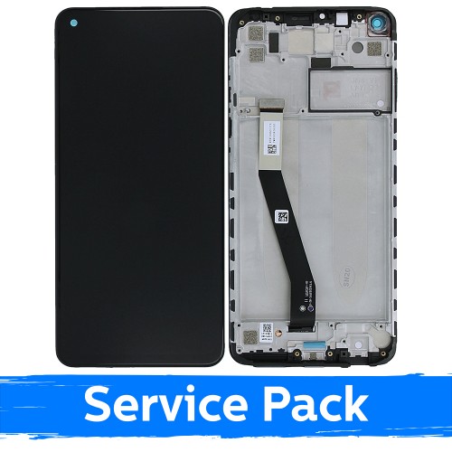 Ekranas skirtas Xiaomi Redmi Note 9 juodas su rėmeliu (Service Pack)