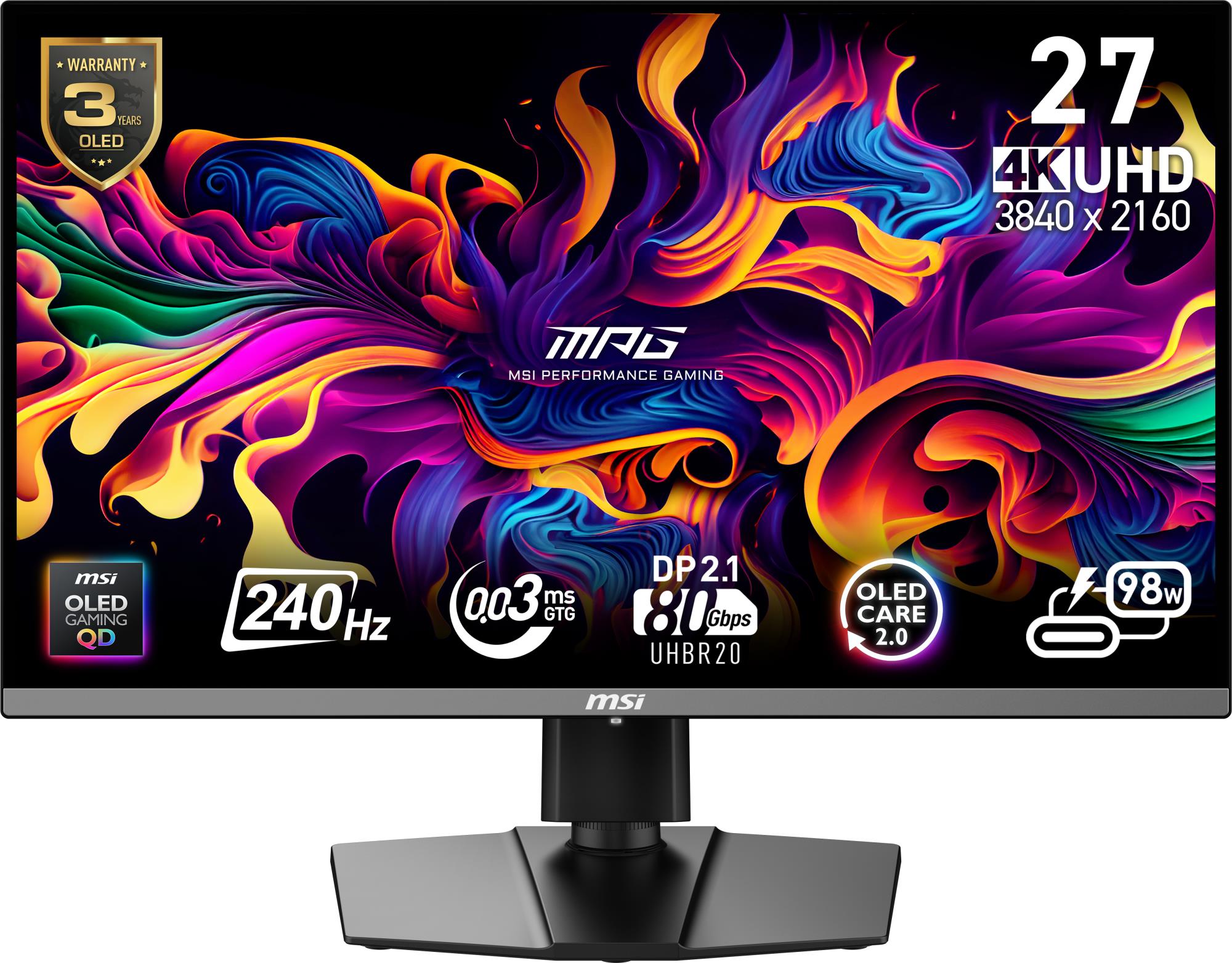 Monitorius MSI MPG 272URX QD-OLED 27" žaidimų 4K 3840x2160 240Hz 0.03ms juodas