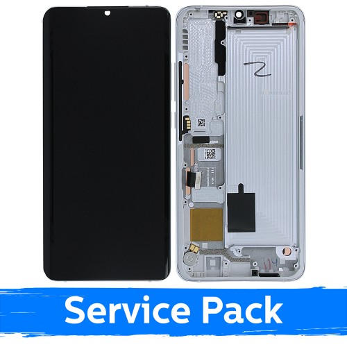 Ekranas skirtas Xiaomi Mi Note 10 (Note 10 Pro / Note 10 Lite) su rėmeliu / Glacier White / (Service Pack)