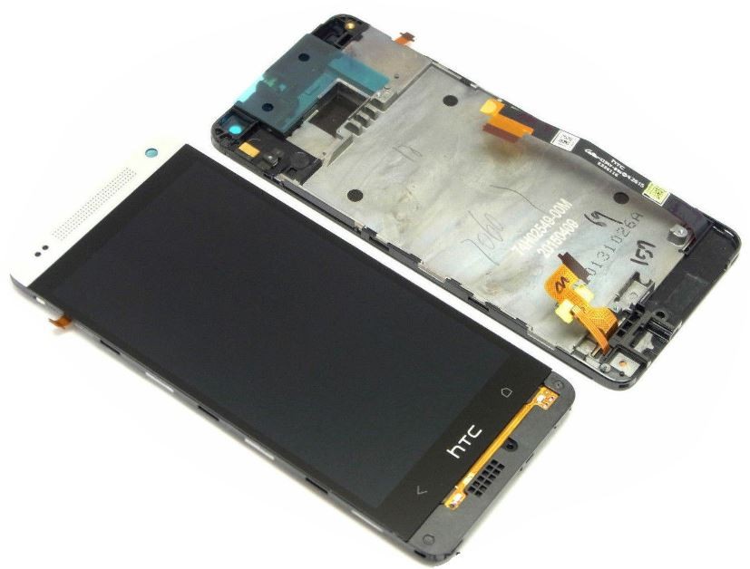 Ekranas HTC One Mini (M4) su lietimui jautriu stikliuku ir rėmeliu sidabrinis originalus (service pack)