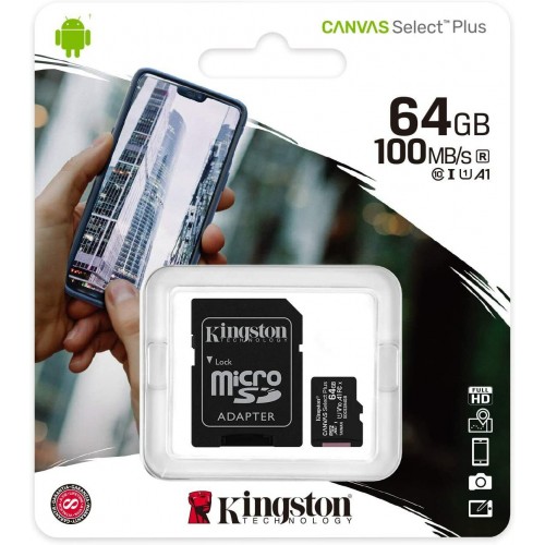 Atminties laikmena MicroSD Kingston "Select Plus" UHS-I U1 + adapteris / 64GB kortelė / 100% Genuine /