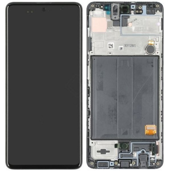 Ekranas Samsung A515 A51 2020 su lietimui jautriu stikliuku ir rėmeliu Black originalus (service pack)