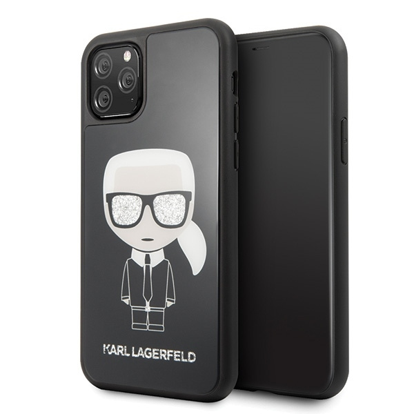 KARL LAGERFELD KLHCN58DLFKBK IPHONE 11 PRO juodas Kietas dėklas ICONIC KARL GLITTER
