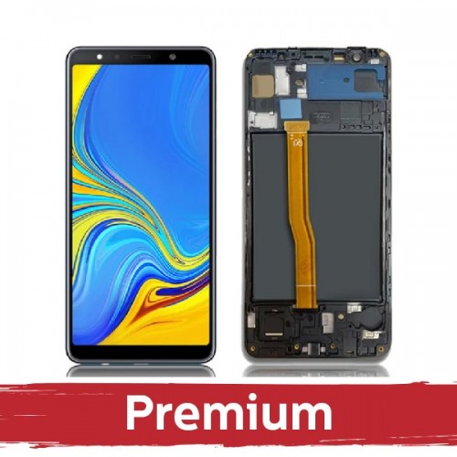 LCD ekranas suderinamas su Samsung A750 2018 A7 juodas su rėmeliu OEM