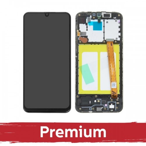 LCD ekranas suderinamas su Samsung A202 A20e juodas su rėmeliu OEM