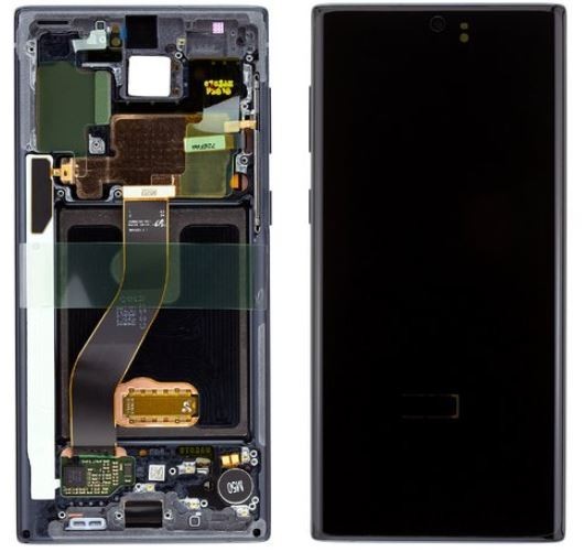 Ekranas Samsung N970F Note 10 su lietimui jautriu stikliuku ir rėmeliu Black originalus (used Grade C)